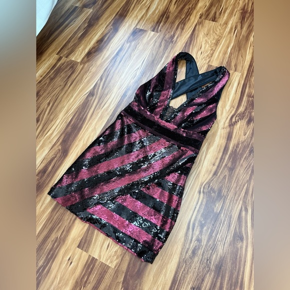 Milly Black and Maroon Striped Sequin Mini Dress - Picture 6 of 11